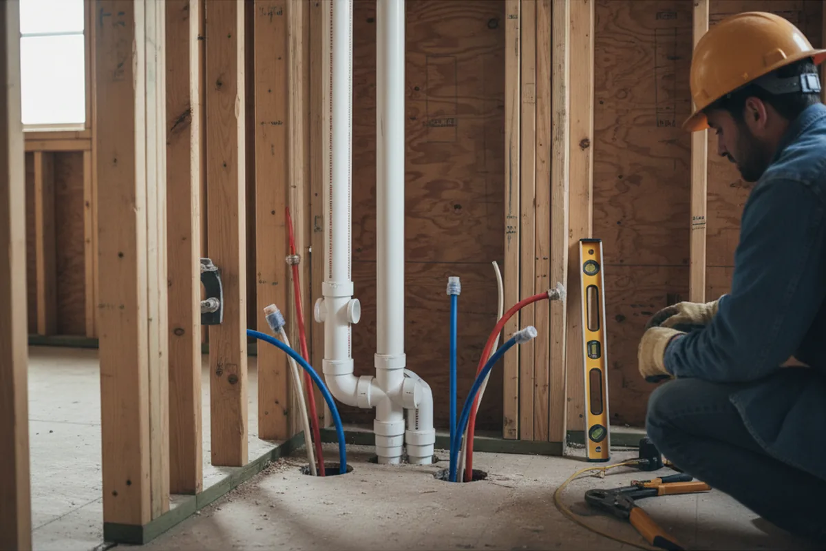 Drain and supply rough-in during Sump Pump Repair in Justin